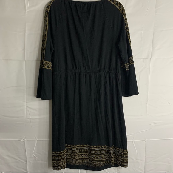 J. Jill Black Midi Boho Pheasant Dress Gold Embroidered Tassel Detail, size M - Picture 11 of 12